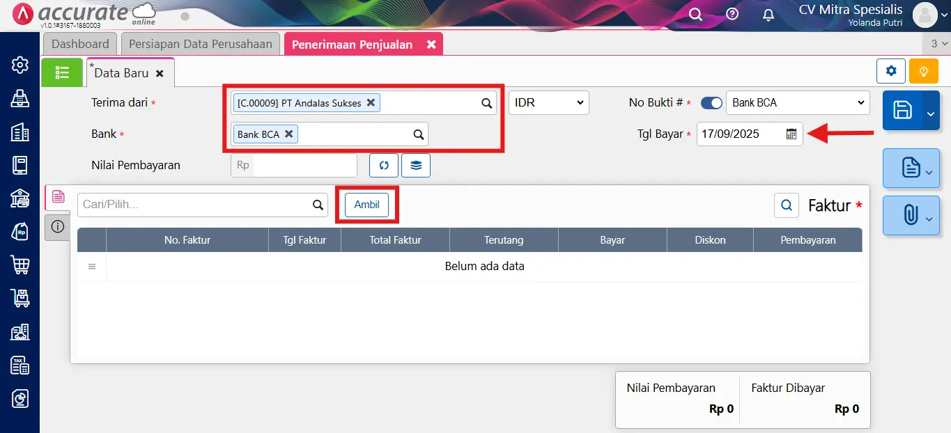 fitur penerimaan penjualan Accurate Online